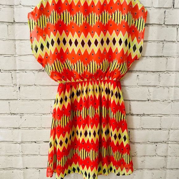 Retro Chevron Vintage Summer Geometric Stripe Dress With Open Sleeves Size 10 - Picture 2 of 5